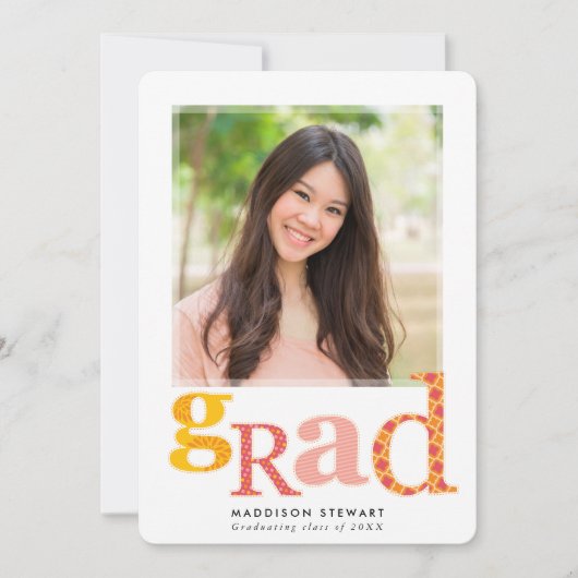 Invitation FUN GRAD chic photo moderne typographie rose jaune (Devant)