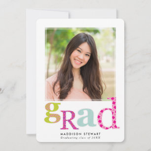 Invitation FUN GRAD chic photo moderne typographie rose menth