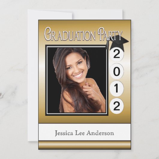 Invitation Fun Graduation Party Gold Photo personnalisée (Devant)