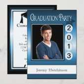 Invitation Fun Graduation Party Photo personnalisée Bleu (Devant / Derrière)