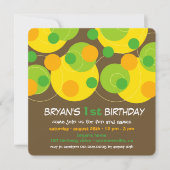 Invitation Fun Green Bubbly Dots Photo Boy 1er Anniversaire (Devant)