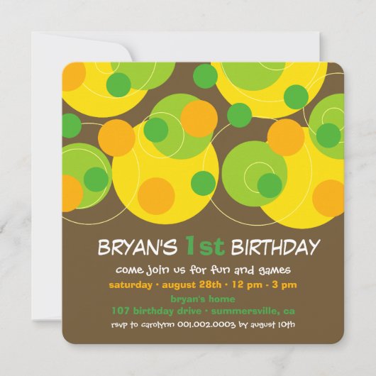 Invitation Fun Green Bubbly Dots Photo Boy 1er Anniversaire (Devant)
