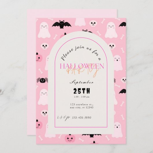 Invitation Fun Halloween Citrouilles et Bat soirée à thème (Devant / Derrière)