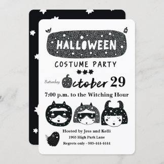 Invitation Fun halloween superhero costume soirée b&w