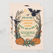Invitation Fun Halloween with Pumpkins, Bats & Autumn Trees  (Devant / Derrière)