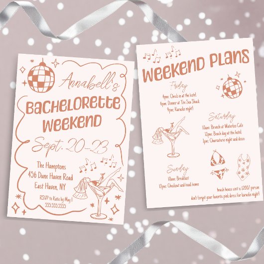 Invitation Fun Hand Drake Disco Bachelorette Party Week-end