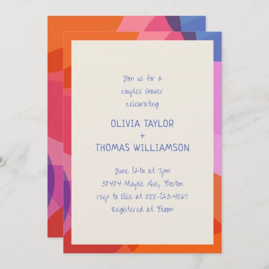 Invitation Fun Handwritten Colorful Modern Couples Shower (Devant / Derrière)