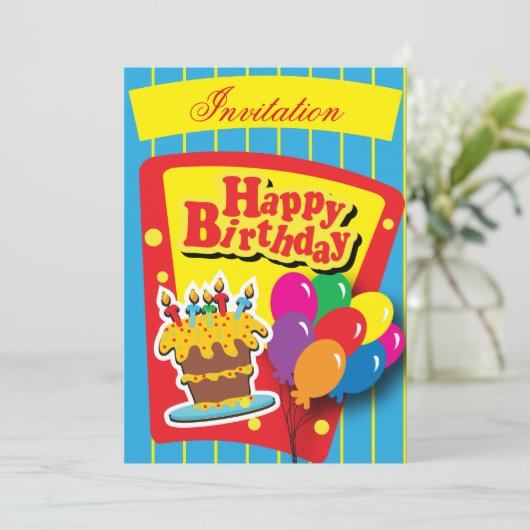 Invitation Fun Happy Birthday Party (Debout devant)