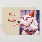 Invitation Fun Happy mignon chien célébrant la fête Casquette (Devant / Derrière)