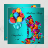 Invitation FUN High Heel Chaussures Balloons de fête d'annive (Devant / Derrière)