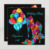 Invitation FUN High Heel Chaussures Balloons de fête d'annive (Devant / Derrière)