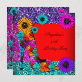 Invitation FUN High Heel Chaussures Fleurs d'anniversaire (Devant / Derrière)