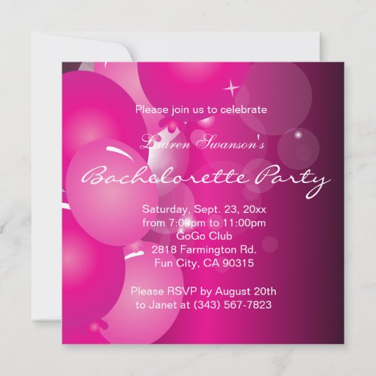 Invitation Fun Hot Rose Bachelortie (Dos)