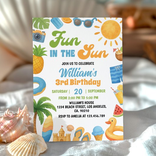 Invitation Fun In The Sun Summer Beach Birthday