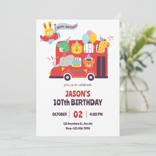 Invitation Fun kids animal fête (Debout devant)