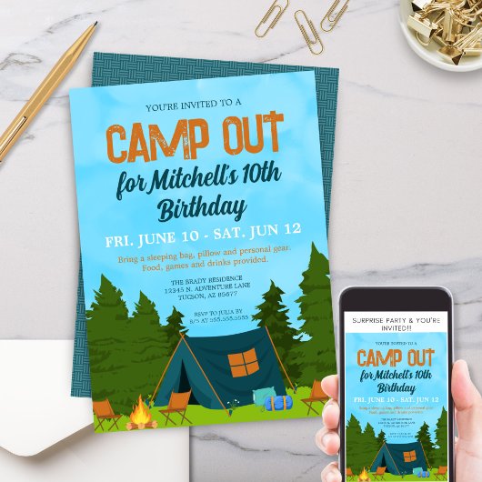 Invitation Fun Kids Tent Camp Out Anniversaire