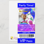 Invitation Fun Kids VIP Pass Événement Billet Photo Party (bl (Devant / Derrière)