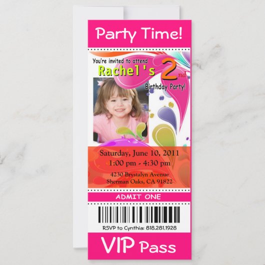 Invitation Fun Kids VIP Pass Événement Billet Photo Party fus (Devant)