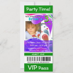 Invitation Fun Kids VIP Pass Événement Billet Photo Party (ve