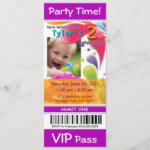 Invitation Fun Kids VIP Pass Événement Ticket Photo Party vio