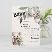 Invitation Fun Koala Ours Beige Oh Garçon! Baby shower (Debout devant)