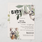 Invitation Fun Koala Ours Beige Oh Garçon! Baby shower (Devant / Derrière)