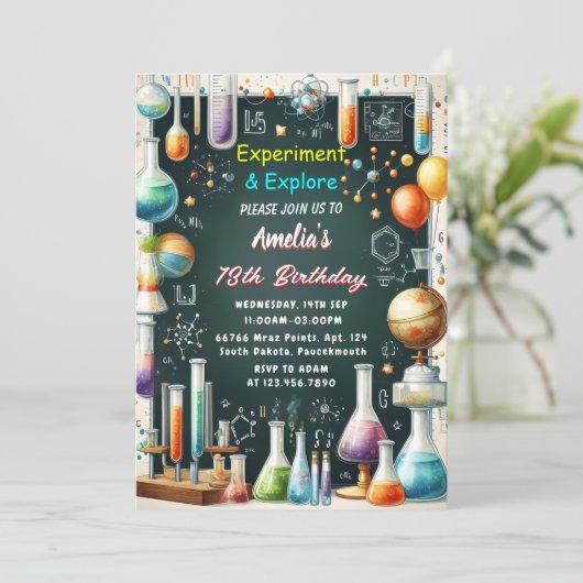 Invitation Fun Lab Kids Geek Nerd Mad Science 9e anniversaire (Debout devant)
