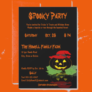 Invitation Fun Lighted Jack O'Lantern Black Halloween Party