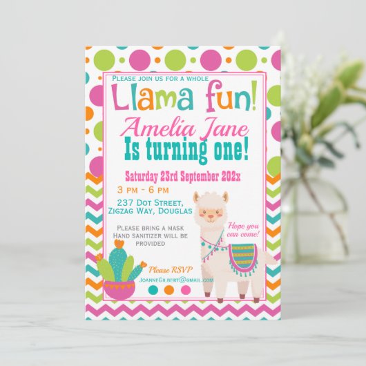Invitation Fun Llama complet fête d'anniversaire (Debout devant)