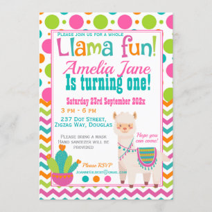 Invitation Fun Llama complet fête d'anniversaire