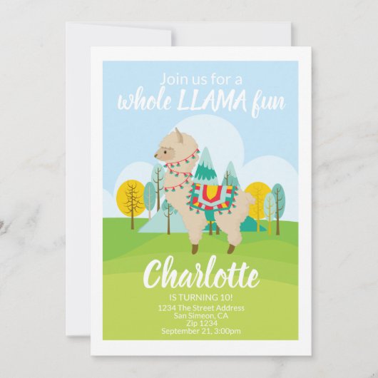 Invitation Fun Llama complet fête d'anniversaire (Devant)