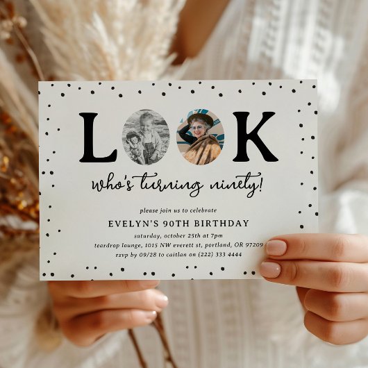 Invitation Fun Look's Who's 90' 2 x photo 90th Birthday