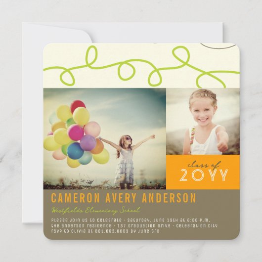 Invitation Fun Loop Scribbles Modern 2 Photo Graduation Party (Devant)