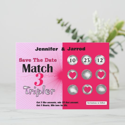 Invitation Fun Lotto Scratch Off Enregistrer la date annonce (Debout devant)