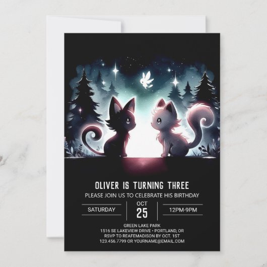 Invitation Fun Magique Chat Anniversaire (Devant)