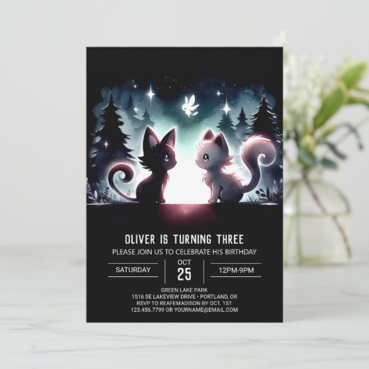 Invitation Fun Magique Chat Anniversaire (Debout devant)