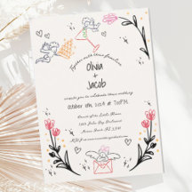 Fun Main tiré Cupid Fleur sauvage Scribble Mariage