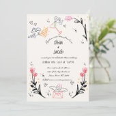 Invitation Fun Main tiré Cupid Fleur sauvage Scribble Mariage (Debout devant)