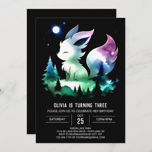 Invitation Fun Majestic Wolf Anniversaire (Devant / Derrière)