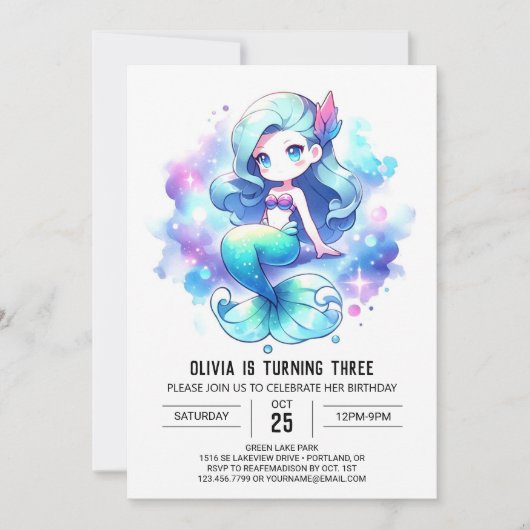 Invitation Fun Mermaid Anniversaire (Devant)