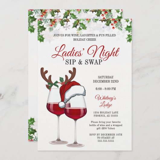 Invitation Fun Modern Christmas Sip & Swap Cocktail Party Inv (Devant / Derrière)