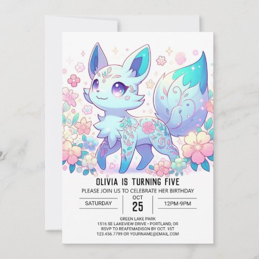 Invitation Fun Modern Fox Digital Anniversaire (Devant)