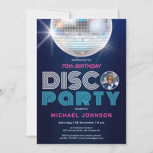 Invitation Fun Modern Retro Photo Disco 70e anniversaire fête (Devant)