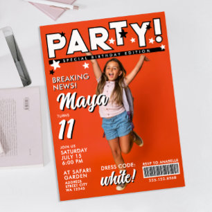 Invitation Fun Moderne Cool Blanc Noir 11e Anniversaire Journ