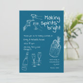 Invitation Fun & Moderne Main Tirée Bleu & Blanc Fête de Noël (Debout devant)