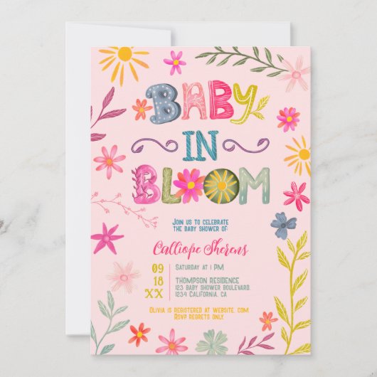 Invitation Fun moderne whimsical fleuri bébé dans la douche f (Devant)