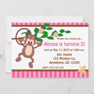 Invitation Fun Monkey Girls Personnalisé Anniversaire Inviati