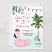 Invitation Fun Noël en juillet plage tropicale flamingo (Devant)