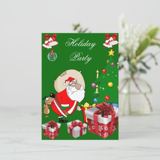 Invitation Fun Noël Fête Père Noël Chien Tree (Debout devant)