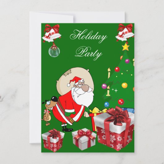 Invitation Fun Noël Fête Père Noël Chien Tree (Devant)